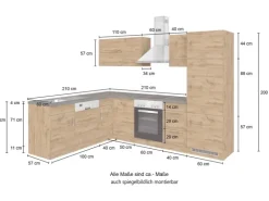 Held Möbel Küchenzeile Sorrento 210/ 270 cm Anthrazit-Wotaneiche Winkel
