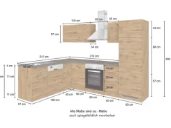 Held Möbel Küchenzeile Sorrento 210/ 270 cm Wotaneiche-Grafit o. E-Geräte Winkel