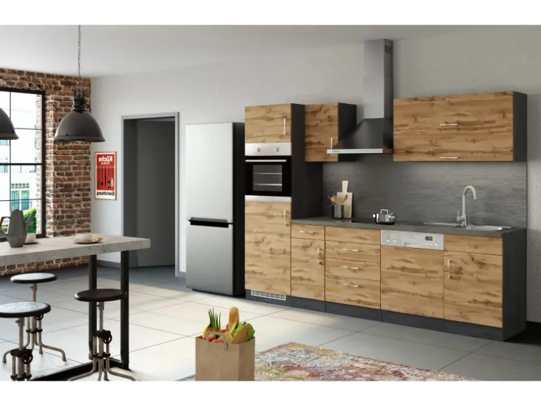 Held Möbel Küchenzeile Sorrento 270 cm Wotaneiche-Grafit