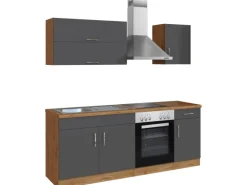 Held Möbel Küchenzeile Sorrento 210 cm Anthrazit-Wotaneiche
