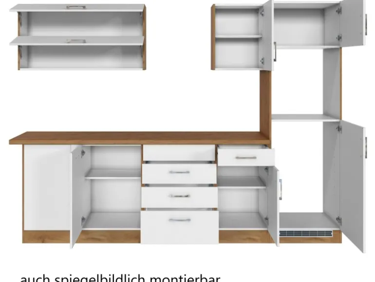 Held Möbel Küchenzeile Sorrento 210/ 270 cm Weiß-Wotaneiche o. E-Geräte Winkel