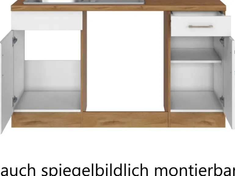 Held Möbel Küchenzeile Sorrento 210/ 270 cm Weiß-Wotaneiche o. E-Geräte Winkel