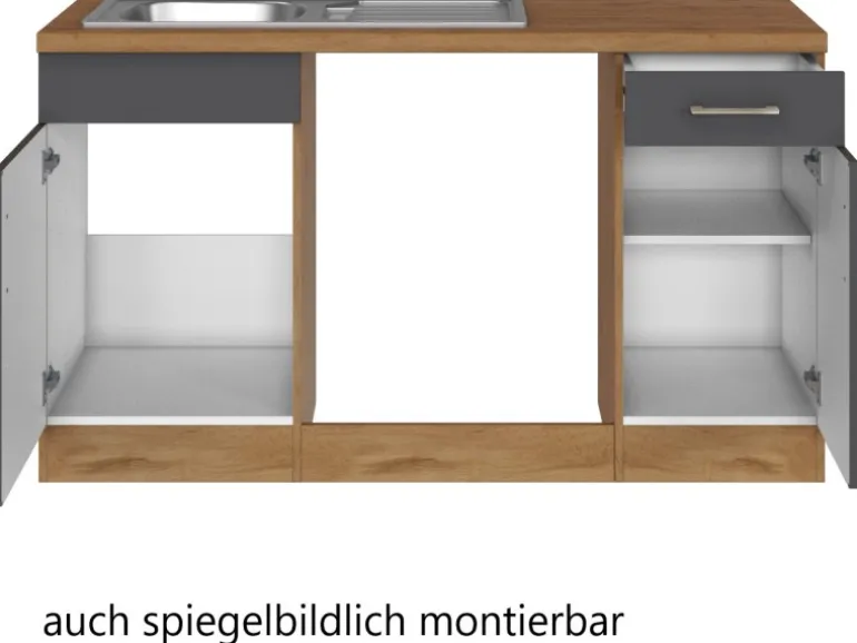Held Möbel Küchenzeile Sorrento 210/ 270 cm Anthr.-Wotaneiche o. E-Geräte Winkel