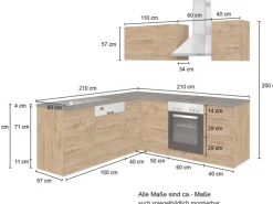 Held Möbel Küchenzeile Sorrento 210 cm Weiß-Wotaneiche Winkel