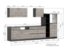 Held Möbel Küchenzeile Turin 330 cm Wotaneiche-Graphit ohne E-Geräte