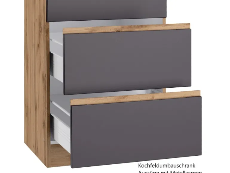 Held Möbel Küchenzeile Turin 390 cm Graphit-Wotaneiche mit E-Geräten
