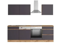Held Möbel Küchenzeile Turin 240 cm Graphit-Wotaneiche mit E-Geräten