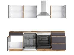 Held Möbel Küchenzeile Turin 240 cm Graphit-Wotaneiche mit E-Geräten
