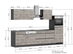 Held Möbel Küchenzeile Turin 300 cm Graphit-Wotaneiche mit E-Geräten
