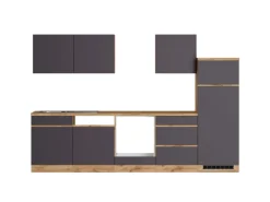 Held Möbel Küchenzeile Turin 300 cm Graphit-Wotaneiche ohne E-Geräte