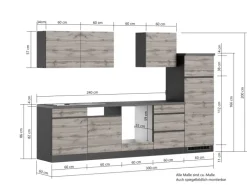 Held Möbel Küchenzeile Turin 300 cm Graphit-Wotaneiche ohne E-Geräte
