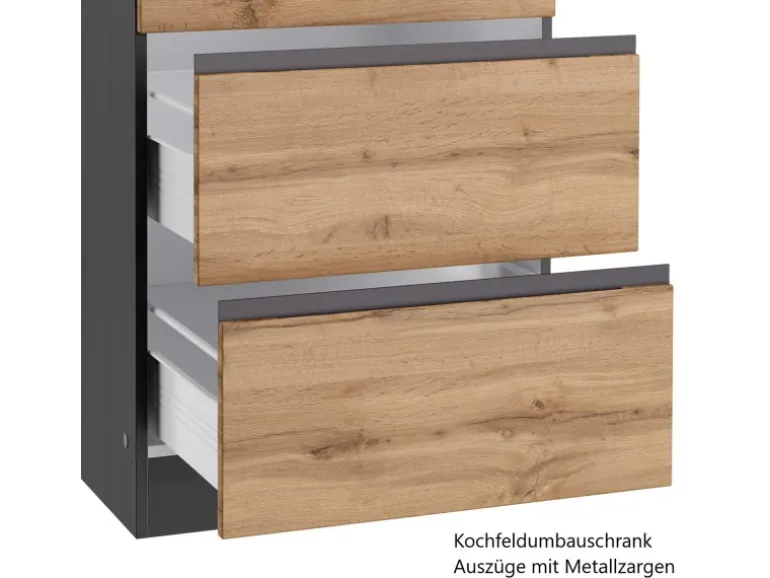 Held Möbel Küchenzeile Turin 300 cm Wotaneiche-Graphit mit E-Geräten