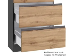 Held Möbel Küchenzeile Turin 330 cm Wotaneiche-Graphit mit E-Geräten