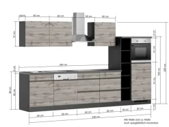 Held Möbel Küchenzeile Turin 330 cm Wotaneiche-Graphit mit E-Geräten