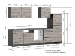 Held Möbel Küchenzeile Turin 300 cm Wotaneiche-Graphit ohne E-Geräte