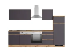 Held Möbel Küchenzeile Turin 300 cm Graphit-Wotaneiche mit E-Geräten