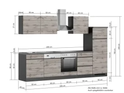 Held Möbel Küchenzeile Turin 300 cm Graphit-Wotaneiche mit E-Geräten