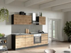 Held Möbel Küchenzeile Turin 240 cm Wotaneiche-Graphit mit E-Geräten