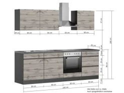 Held Möbel Küchenzeile Turin 240 cm Wotaneiche-Graphit mit E-Geräten