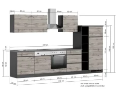 Held Möbel Küchenzeile Turin 330 cm Wotaneiche-Graphit mit E-Geräten