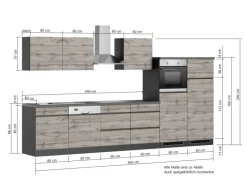 Held Möbel Küchenzeile Turin 360 cm Graphit-Wotaneiche mit E-Geräten