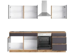 Held Möbel Küchenzeile Turin 240 cm Graphit-Wotaneiche mit E-Geräten