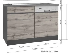 Held Möbel Spülenunterschrank Turin 120cm mit GSP-Blende WotanEiche/Graphit