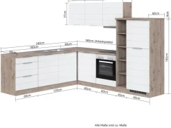 Held Möbel Winkelküche 240 cm - 270 cm Matt Weiß-Wotaneiche