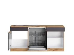 Held Möbel Winkelküche Turin 300 x 240 cm Graphit-Wotaneiche mit E-Geräten