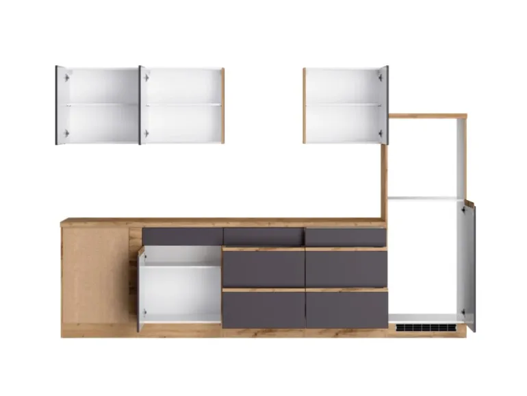 Held Möbel Winkelküche Turin 300 x 240 cm Graphit-Wotaneiche ohne E-Geräte