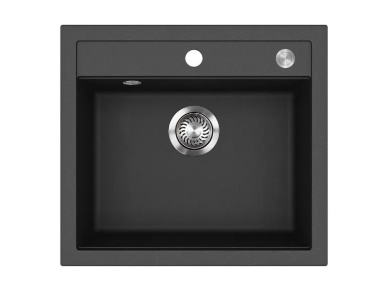 Helika Einbauspüle Quadro 56 cm x 51 cm Schwarz inkl. Druckknopfventil