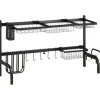 HOMCOM Abtropfgestell Geschirr  2-Stufig 51-93 cm mit Haken Stahl Schwarz