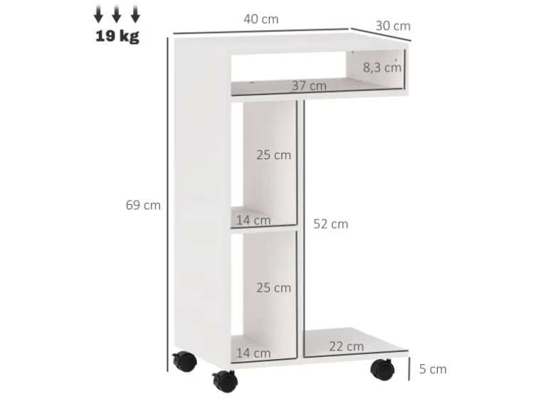 HOMCOM Beistelltisch Couchtisch Spanplatte Weiß 40L x 30B x 69H cm