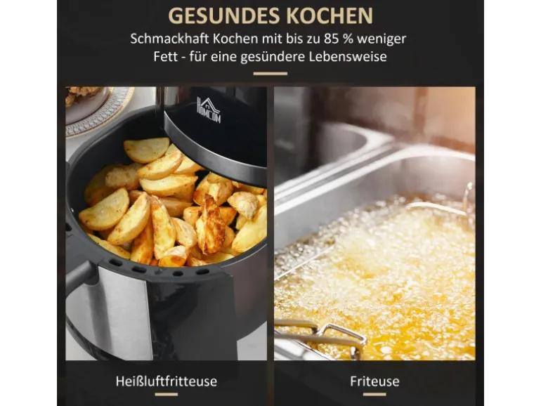 HOMCOM Heißluftfritteuse Stahl Kunststoff Schwarz 34,2L x 25,6B x 31,8H cm