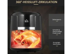 HOMCOM Heißluftfritteuse Stahl Kunststoff Schwarz 34,2L x 25,6B x 31,8H cm