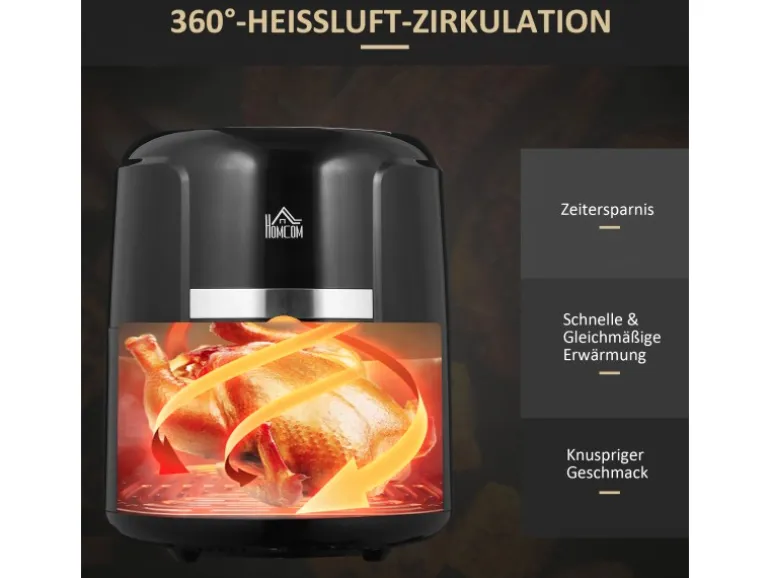 HOMCOM Heißluftfritteuse Stahl Kunststoff Schwarz 34,2L x 25,6B x 31,8H cm