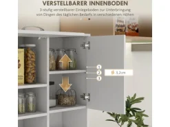 HOMCOM Küchenschrank MDF Spanplatte 89L x 39,5B x 168H cm Weiß