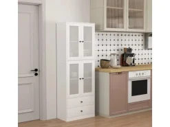 HOMCOM Küchenschrank Spanplatte Glas 59L x 30B x 170H cm Weiß