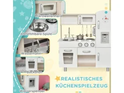 HOMCOM Küchenspielzeug Traumküche Kiefer MDF Weiß 74L x 30B x 81H cm