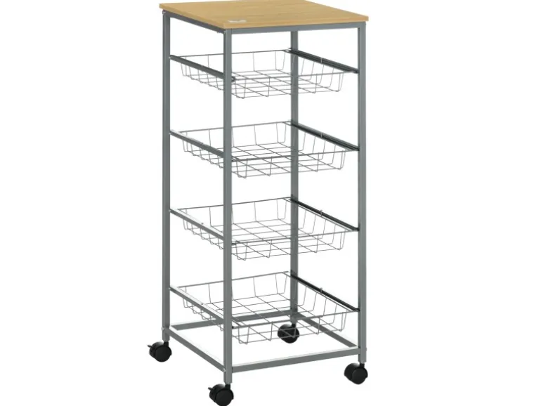 HOMCOM Küchenwagen 4 Ebenen Küchenregal Stahl MDF Silber L36,5 x B36,5 x H89 cm