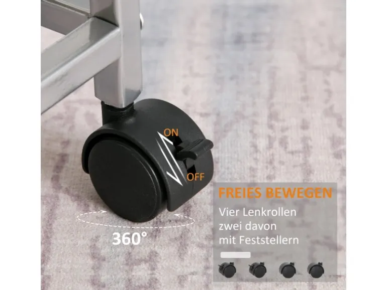 HOMCOM Küchenwagen 4 Ebenen Küchenregal Stahl MDF Silber L36,5 x B36,5 x H89 cm