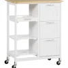 HOMCOM Küchenwagen mit 3 Schubladen & 3 Ebenen Arbeitsplatte Weiß  67 x 37 x 85 cm