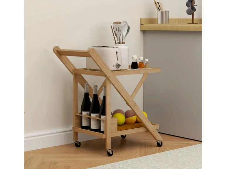 HOMCOM Küchenwagen mit Arbeitsplatte Bambus Naturholz 66L x 40B x 70H cm