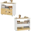 HOMCOM Küchenwagen Spanplatte Gummiholz Eiche 107L x 50B x 85H cm