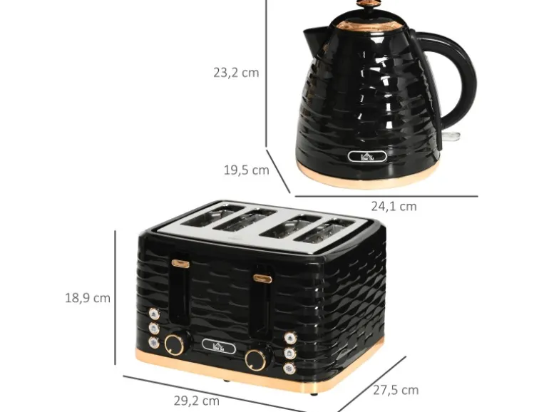 HOMCOM Kocher-Toaster-Set Kunststoff Stahl 24,1L x 19,5B x 23,2H cm Schwarz