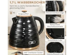 HOMCOM Kocher-Toaster-Set Kunststoff Stahl 24,1L x 19,5B x 23,2H cm Schwarz