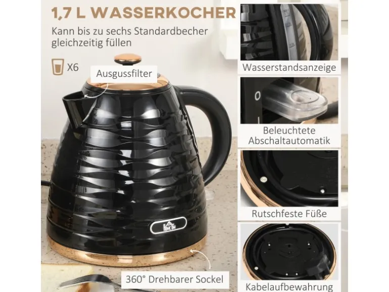 HOMCOM Kocher-Toaster-Set Kunststoff Stahl 24,1L x 19,5B x 23,2H cm Schwarz