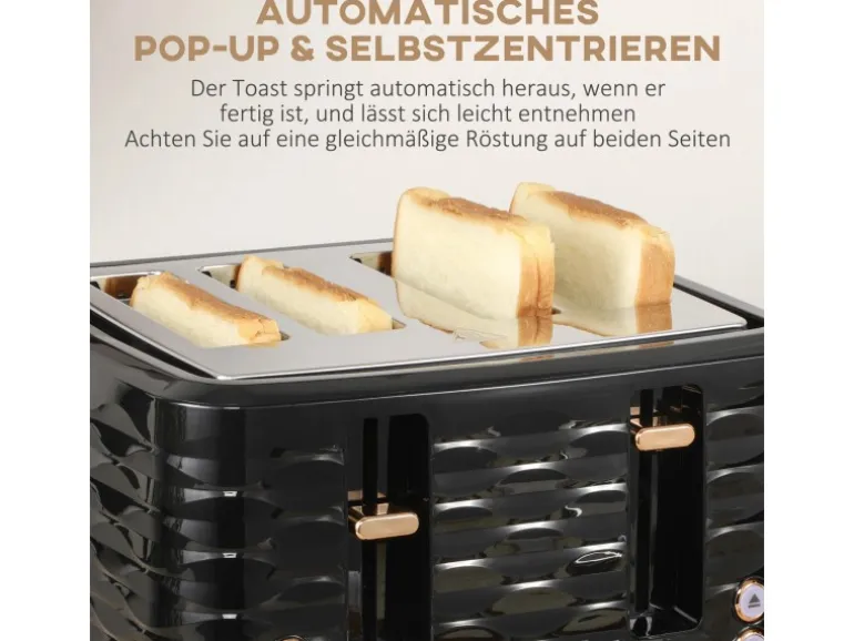 HOMCOM Kocher-Toaster-Set Kunststoff Stahl 24,1L x 19,5B x 23,2H cm Schwarz