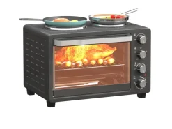 HOMCOM Minibackofen Edelstahl Hartglas Schwarz 48,6L x 36,3B x 33H cm