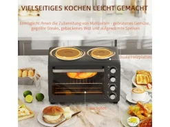 HOMCOM Minibackofen Edelstahl Hartglas Schwarz 48,6L x 36,3B x 33H cm
